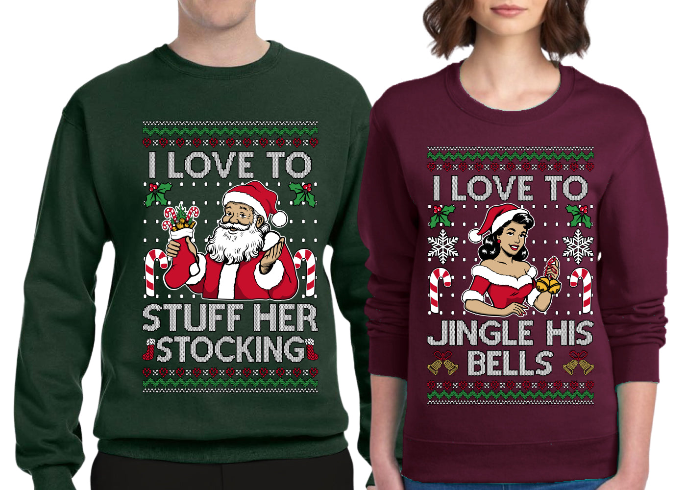 I Love To Stuff Her Stocking Jingle His Bells Sweater Girlfriend Boyfriend Gift His and Hers Matching Ugly Christmas Couple Crewneck Sweatshirt