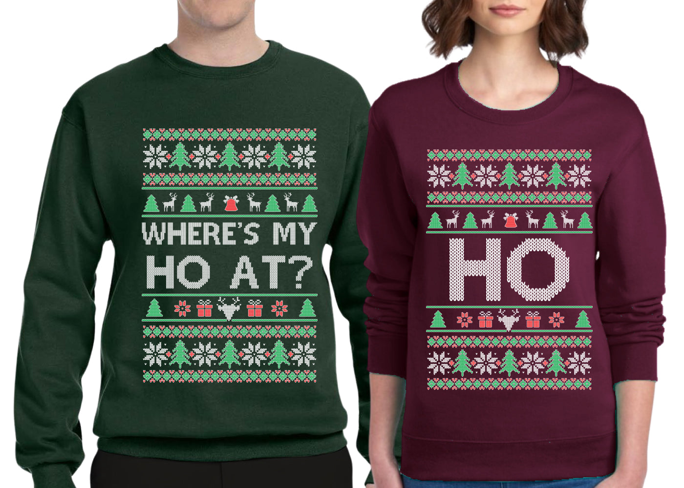 Where's My Ho At? Ho Sweater Girlfriend Boyfriend Gift His and Hers Matching Ugly Christmas Couple Crewneck Sweatshirt