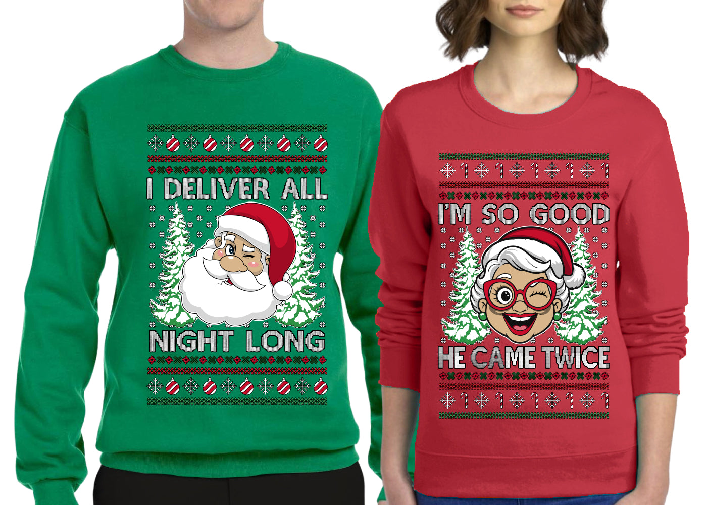 Deliver All Night Long So Good He Came Twice Sweater Girlfriend Boyfriend Gift His and Hers Matching Ugly Christmas Couple Crewneck Sweatshirt