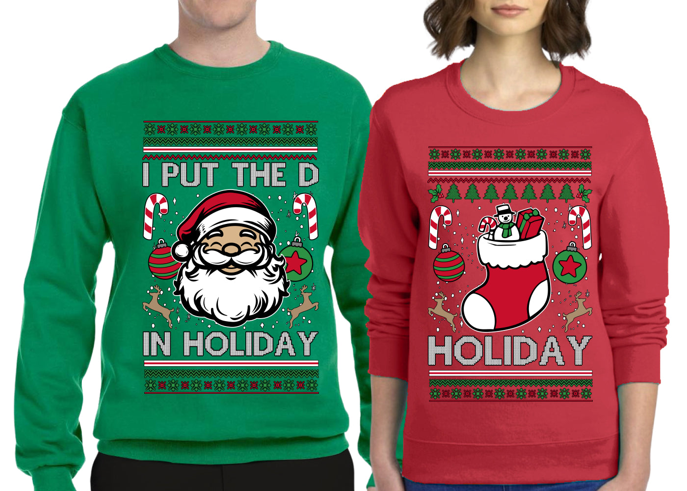 I Put The D In Holiday Sweater Girlfriend Boyfriend Gift His and Hers Matching Ugly Christmas Couple Crewneck Sweatshirt