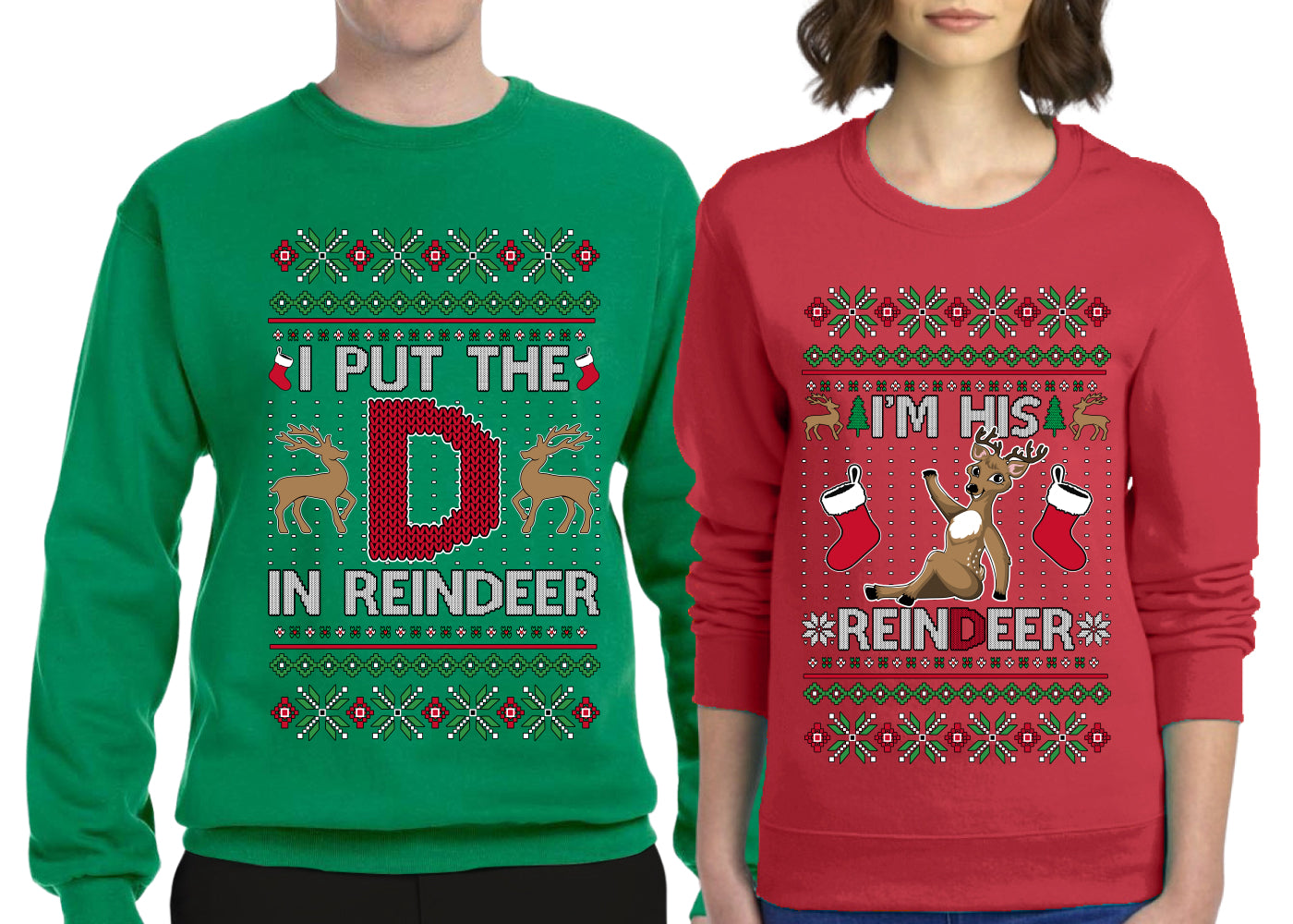 I Put The D In Reindeer Sweater Girlfriend Boyfriend Gift His and Hers Matching Ugly Christmas Couple Crewneck Sweatshirt