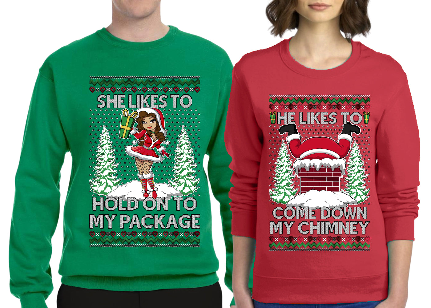 Come Down My Chimney Hold My Package Sweater Girlfriend Boyfriend Gift His and Hers Matching Ugly Christmas Couple Crewneck Sweatshirt
