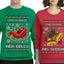 I Like To Jingle Her Bells, I Like To Ride His Sleigh Sweater Girlfriend Boyfriend Gift His and Hers Matching Ugly Christmas Couple Crewneck Sweatshirt