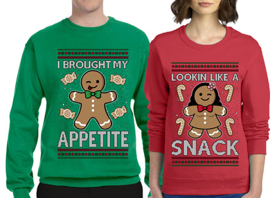 I Brought My Appetitie Lookin Like A Snack Sweater Girlfriend Boyfriend Gift His and Hers Matching Ugly Christmas Couple Crewneck Sweatshirt