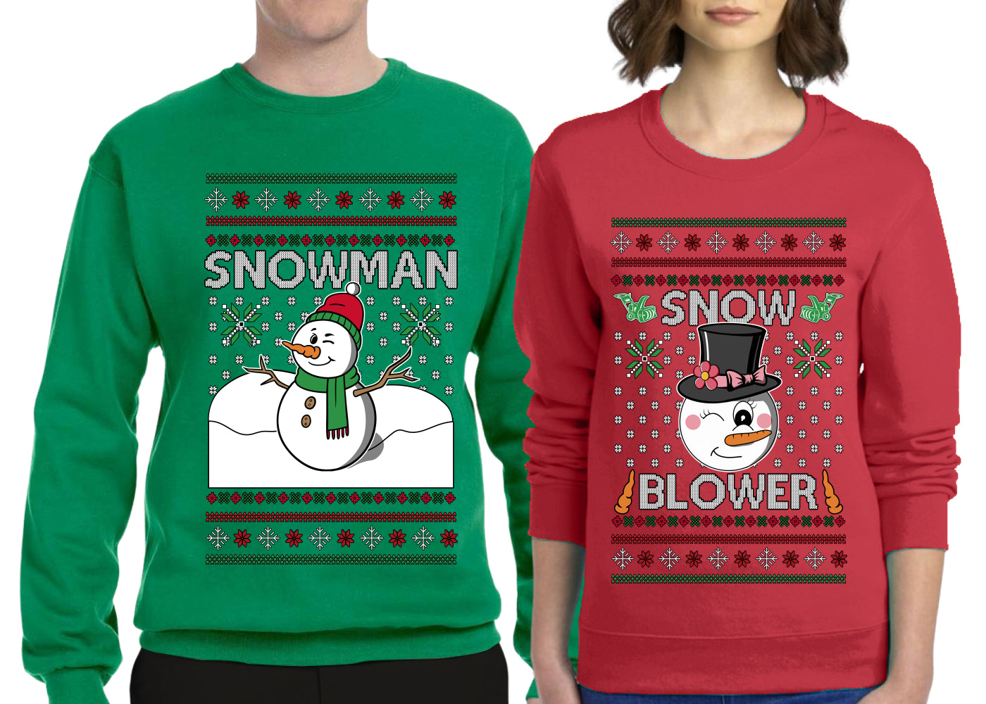 Snow Blower Snowman Sweater Girlfriend Boyfriend Gift His and Hers Matching Ugly Christmas Couple Crewneck Sweatshirt