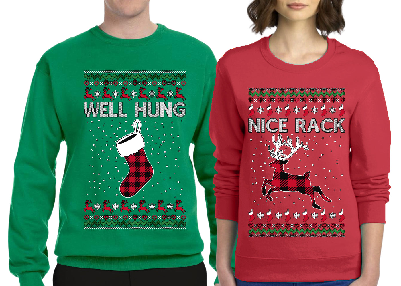 Nice Rack, Well Hung Sweater Girlfriend Boyfriend Gift His and Hers Matching Ugly Christmas Couple Crewneck Sweatshirt
