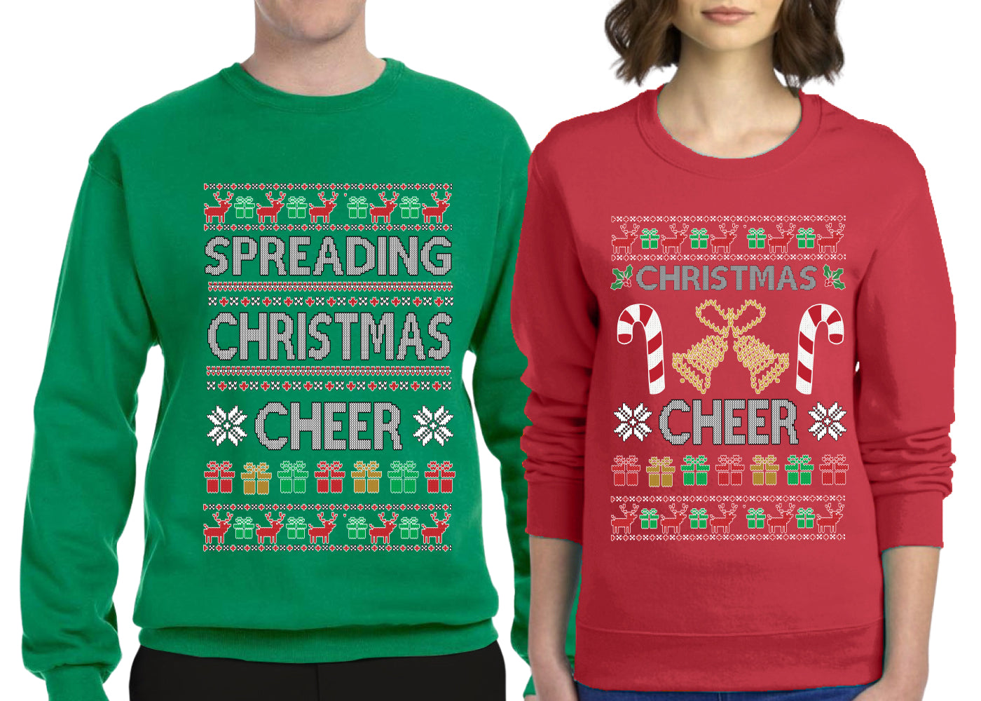Spreading Christmas Cheer Sweater Girlfriend Boyfriend Gift His and Hers Matching Ugly Christmas Couple Crewneck Sweatshirt