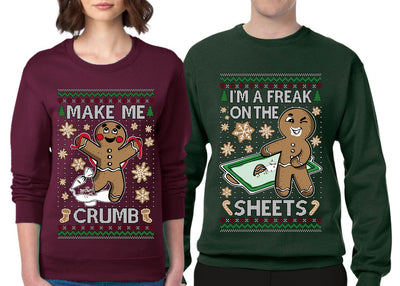 Freak On The Sheets Make Me Crumb Sweater Girlfriend Boyfriend Gift His and Hers Matching Ugly Christmas Couple Crewneck Sweatshirt