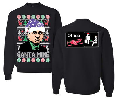 Santa Mike Michael Scott The Office Ugly Christmas Sweater Front and Back Unisex Ugly Christmas Sweater Crewneck Sweatshirt