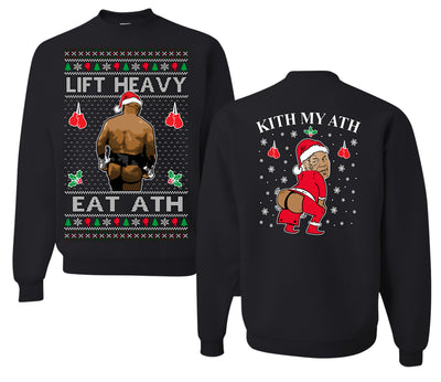 Lift Heavy Eat Ath Merry Chrithmith, Butt Viral Weightlifting Lifting Boxing Fight Meme, Funny Front and Back Unisex Ugly Christmas Sweater Crewneck Sweatshirt