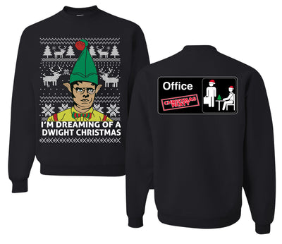 I'm Dreaming of a Dwight Xmas Ugly Christmas Sweater Front and Back Unisex Ugly Christmas Sweater Crewneck Sweatshirt