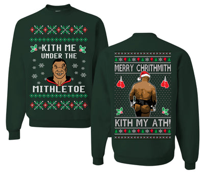 Kith Me Under The Mithletoe Funny Lisp Front and Back Unisex Ugly Christmas Sweater Crewneck Sweatshirt