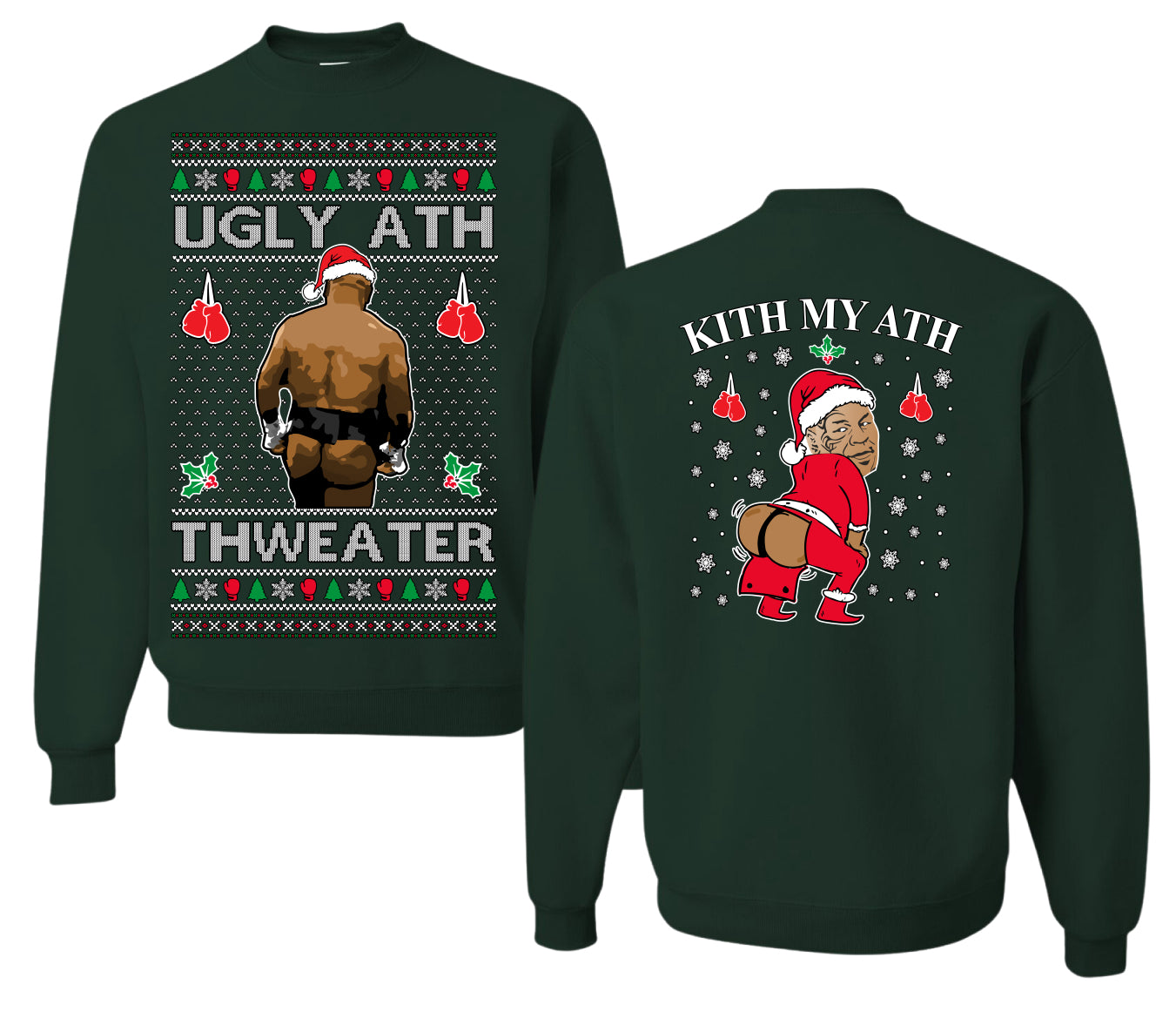 Ugly Ath Sweater Merry Chrithmith, Butt Viral Ugly Ass Boxing Fight, Funny Front and Back Unisex Ugly Christmas Sweater Crewneck Sweatshirt