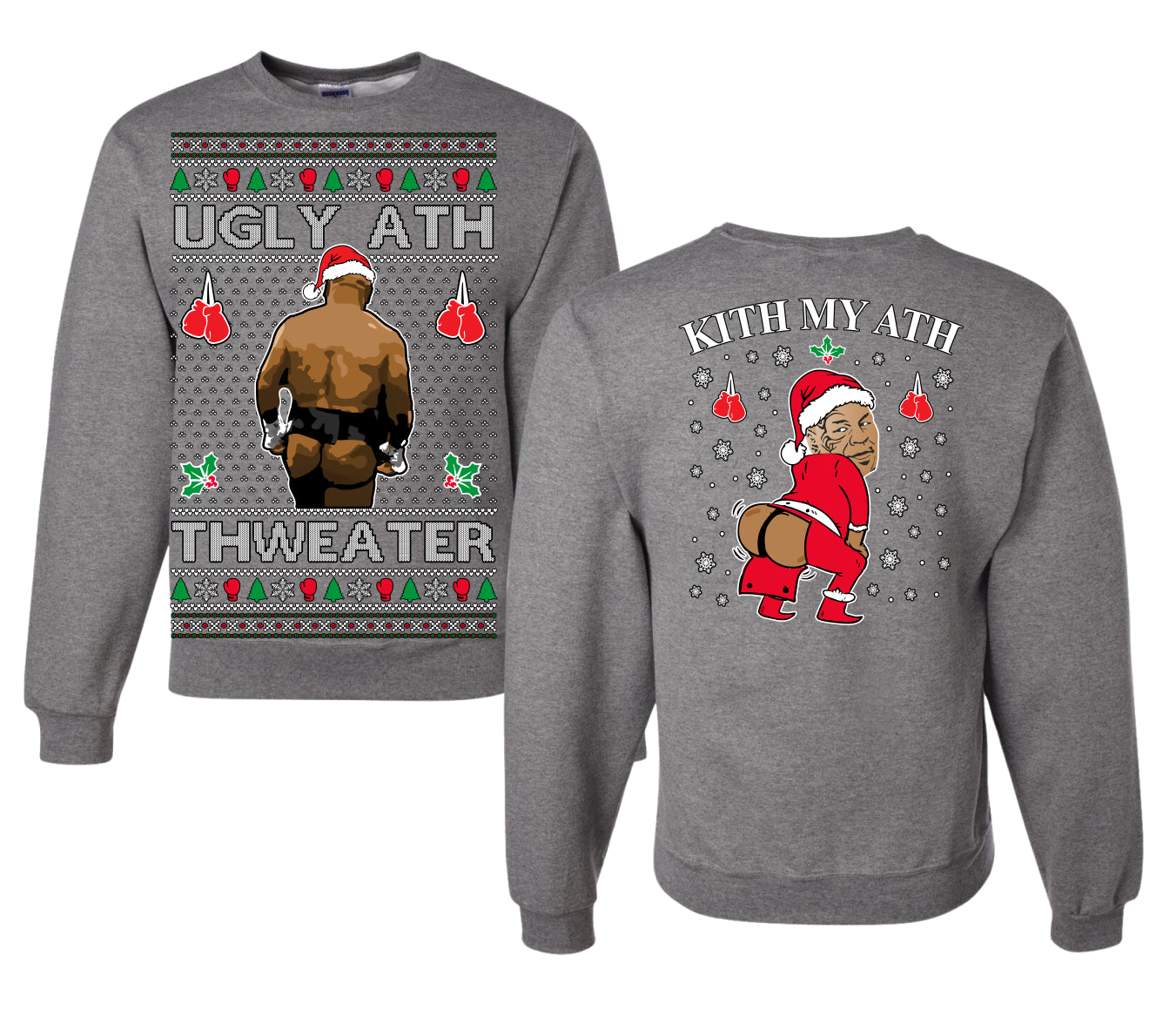 Ugly Ath Sweater Merry Chrithmith, Butt Viral Ugly Ass Boxing Fight, Funny Front and Back Unisex Ugly Christmas Sweater Crewneck Sweatshirt