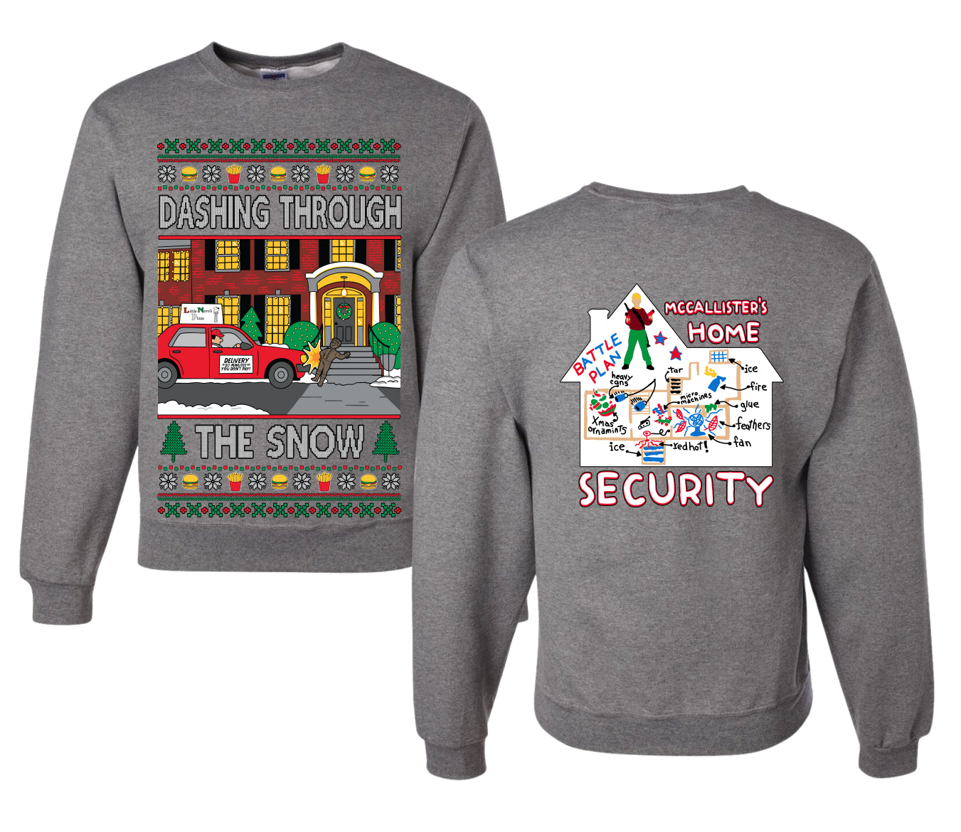 Dashing Through The Snow Classic 90s Holiday Movie Front and Back Unisex Ugly Christmas Sweater, Crewneck Sweatshirts