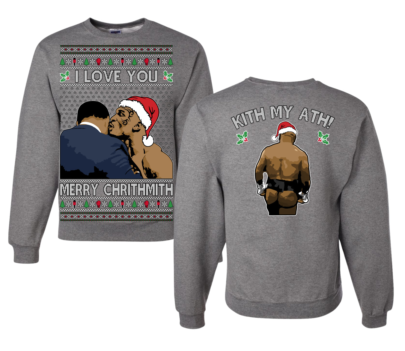 I Love You Merry Chrithmith Funny Boxing Fight Meme Classic Funny Xmas, Front and Back Unisex Ugly Christmas Sweater Crewneck Sweatshirt