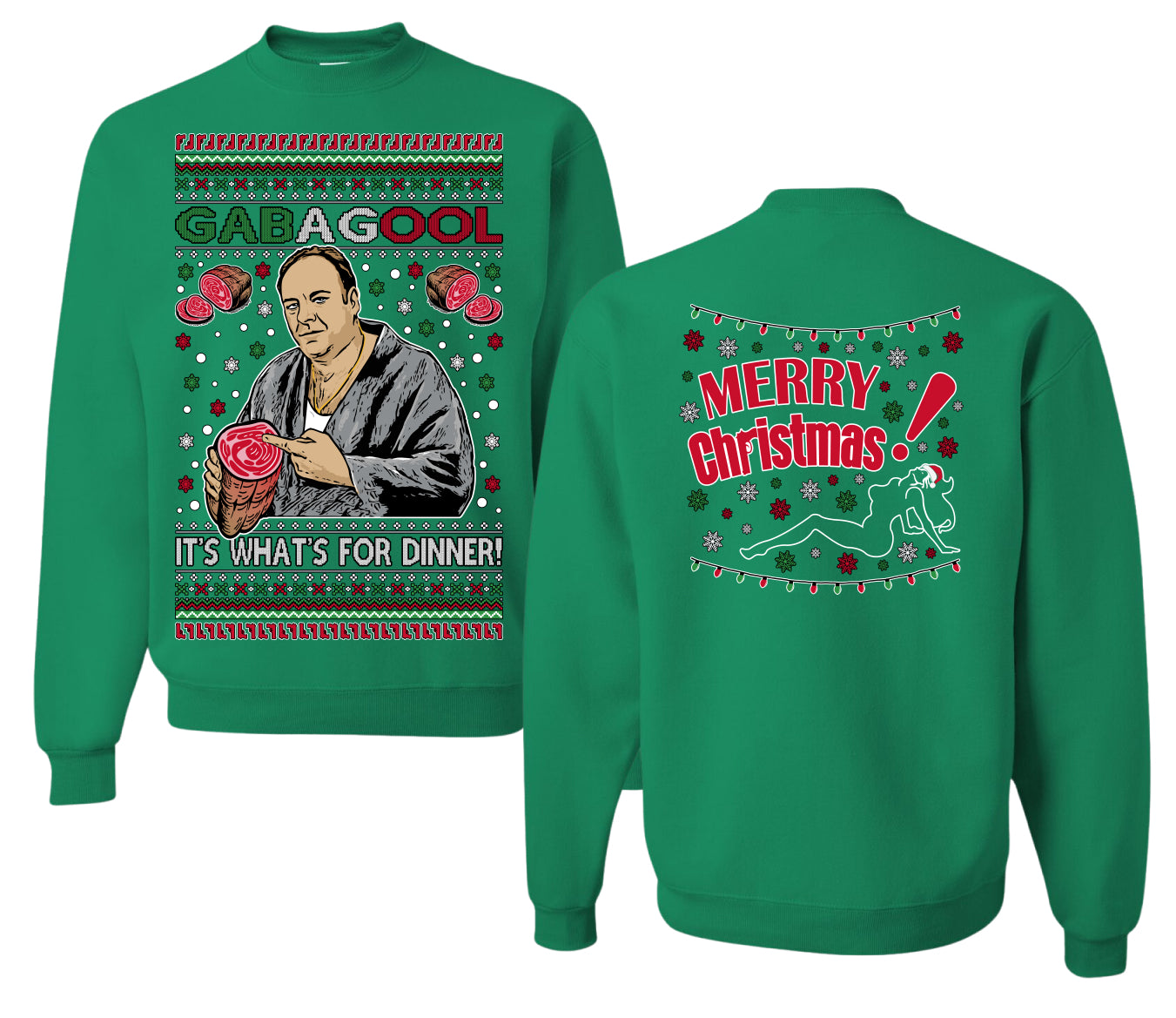 Gabagool It's What's for Dinner, Funny Tony Italian NJ New Jersey Mafia, Classic TV Show Front and Back Unisex Ugly Christmas Sweater Crewneck Sweatshirt