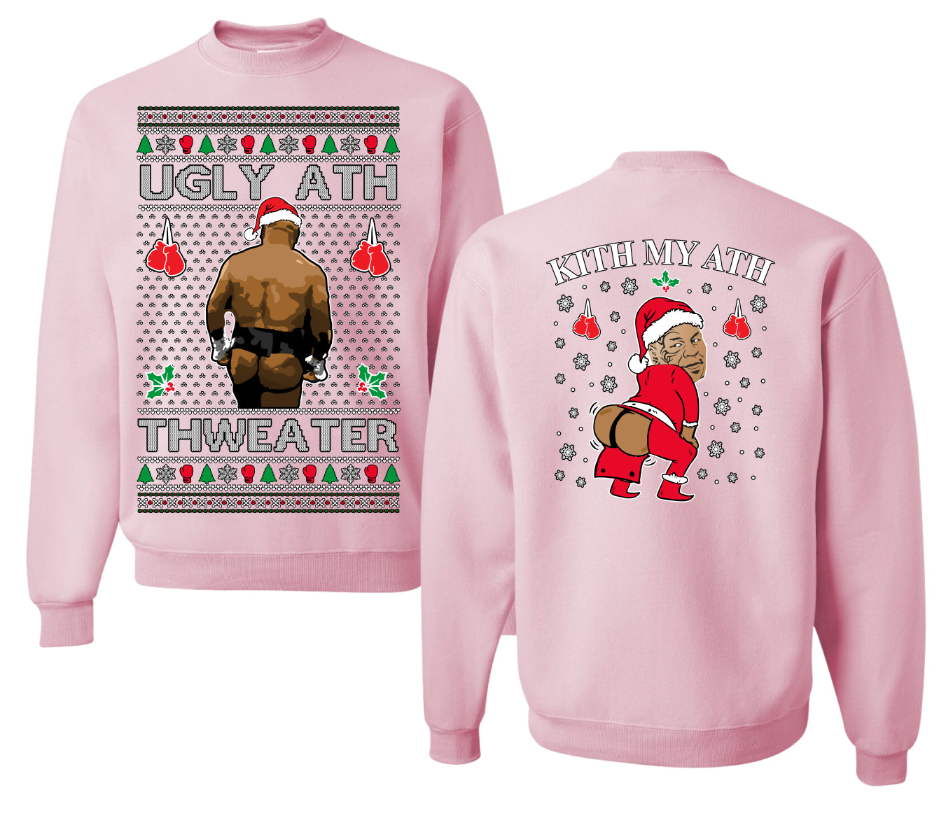 Ugly Ath Sweater Merry Chrithmith, Butt Viral Ugly Ass Boxing Fight, Funny Front and Back Unisex Ugly Christmas Sweater Crewneck Sweatshirt
