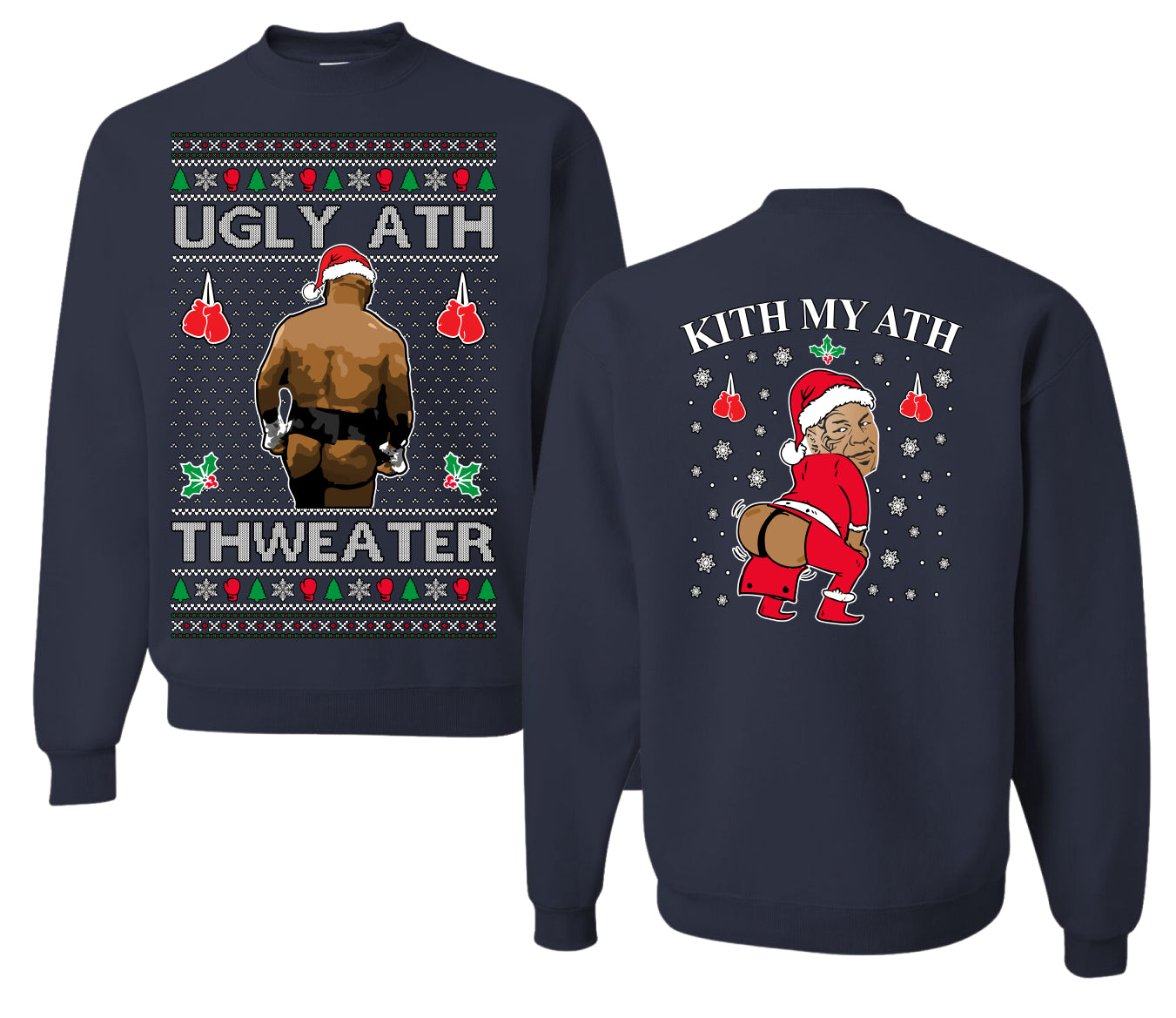 Ugly Ath Sweater Merry Chrithmith, Butt Viral Ugly Ass Boxing Fight, Funny Front and Back Unisex Ugly Christmas Sweater Crewneck Sweatshirt