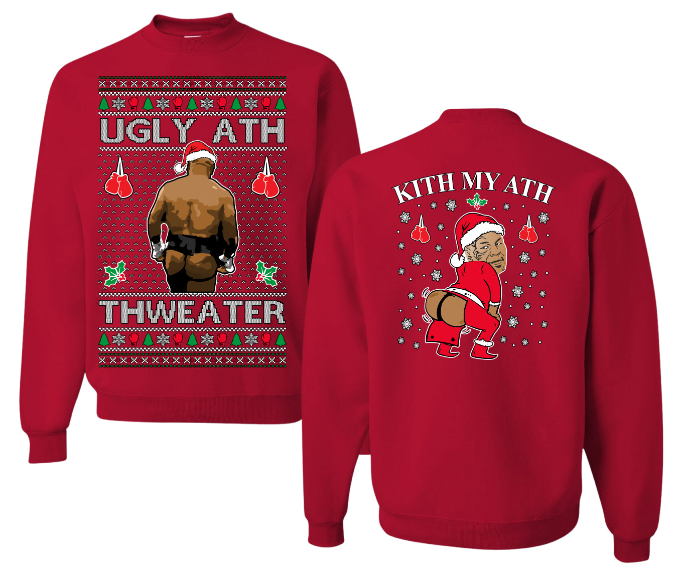 Ugly Ath Sweater Merry Chrithmith, Butt Viral Ugly Ass Boxing Fight, Funny Front and Back Unisex Ugly Christmas Sweater Crewneck Sweatshirt