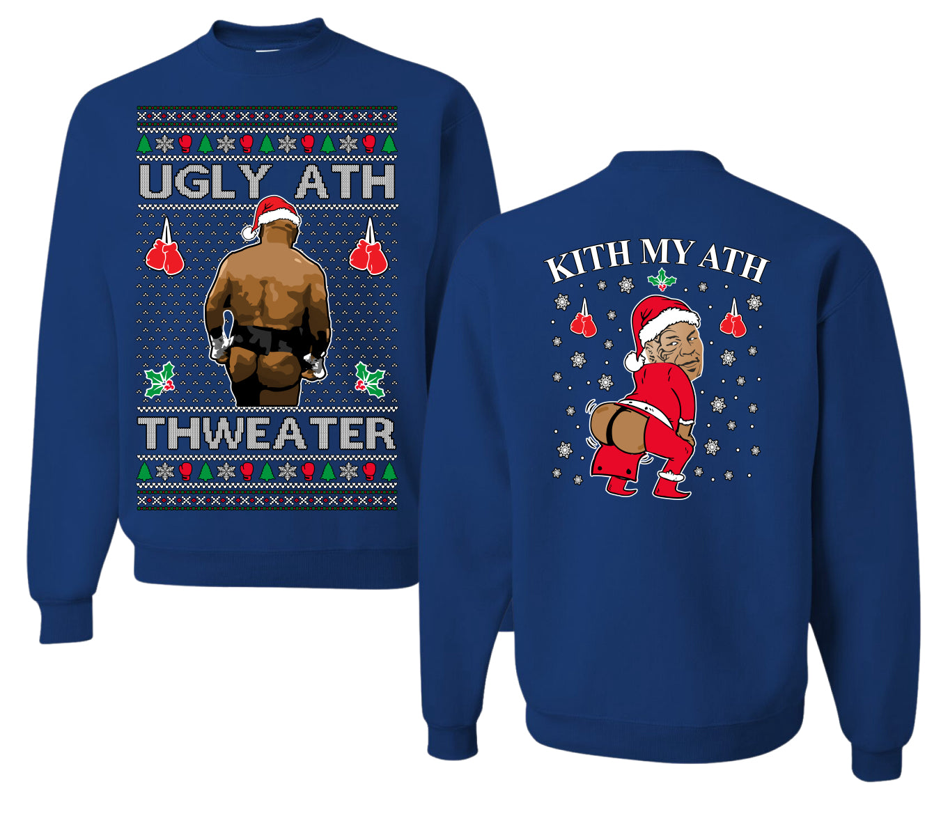 Ugly Ath Sweater Merry Chrithmith, Butt Viral Ugly Ass Boxing Fight, Funny Front and Back Unisex Ugly Christmas Sweater Crewneck Sweatshirt