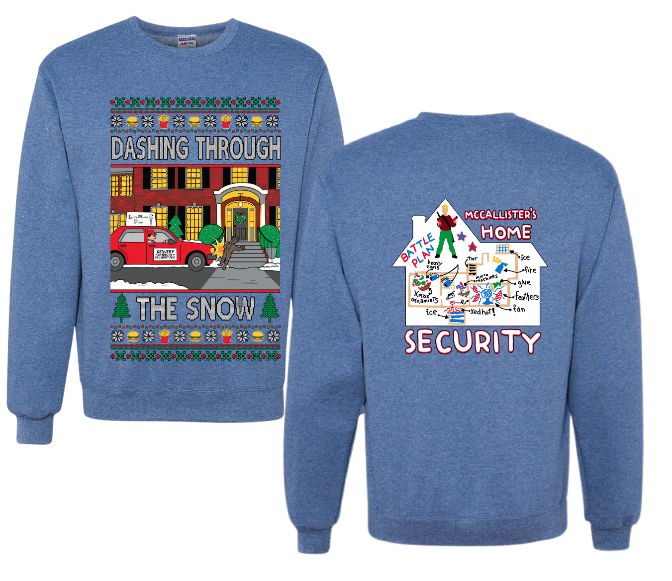 Dashing Through The Snow Classic 90s Holiday Movie Front and Back Unisex Ugly Christmas Sweater, Crewneck Sweatshirts