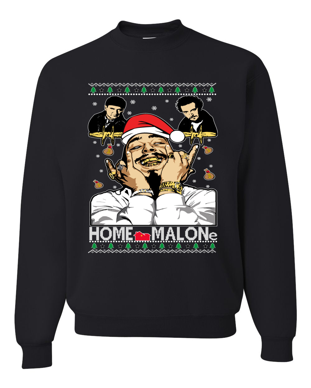 Home Malone Parody Ugly Christmas Sweater Unisex Crewneck Graphic Sweatshirt