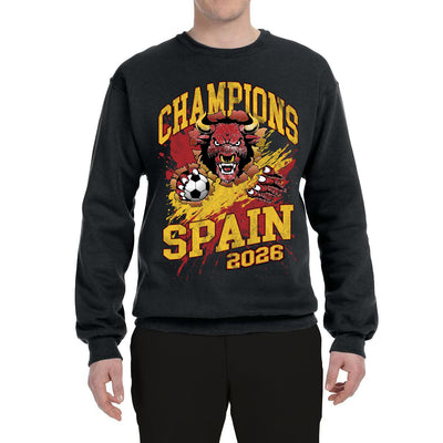 Spain Soccer Champions Fan Shirt Fierce Bull and Soccer Ball Spanish Game Day Gift Sports Sweatshirt  Sports Unisex Crewneck Sweatshirt