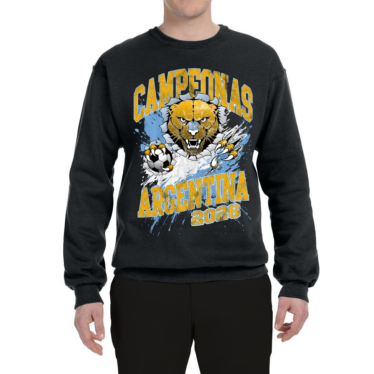 Argentina Soccer Campeonas Fan Shirt Big Cat and Soccer Ball  Game Day Gift Sports Sweatshirt  Sports Unisex Crewneck Sweatshirt