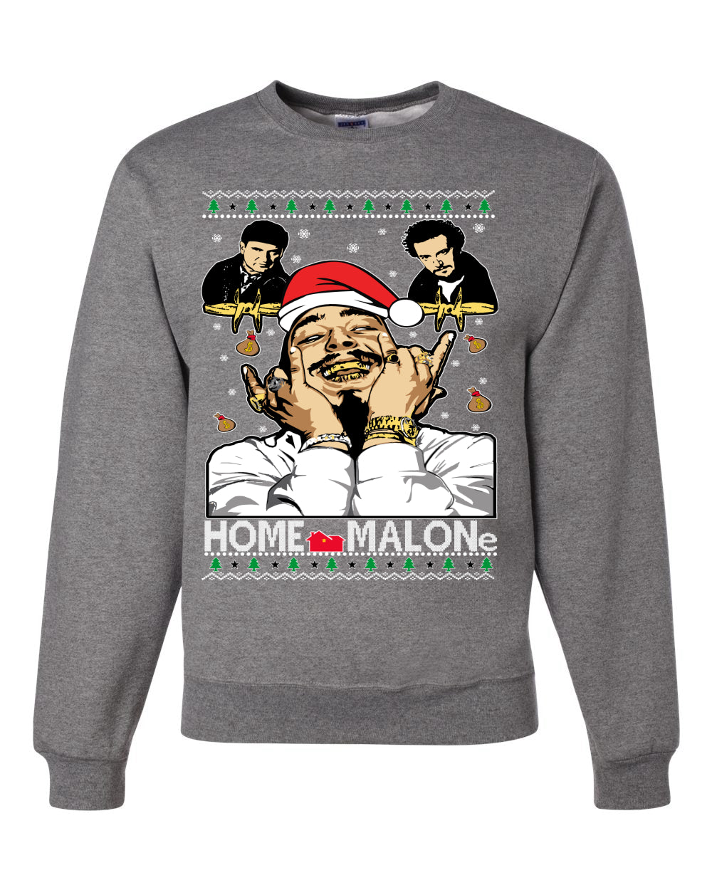 Home Malone Parody Ugly Christmas Sweater Unisex Crewneck Graphic Sweatshirt