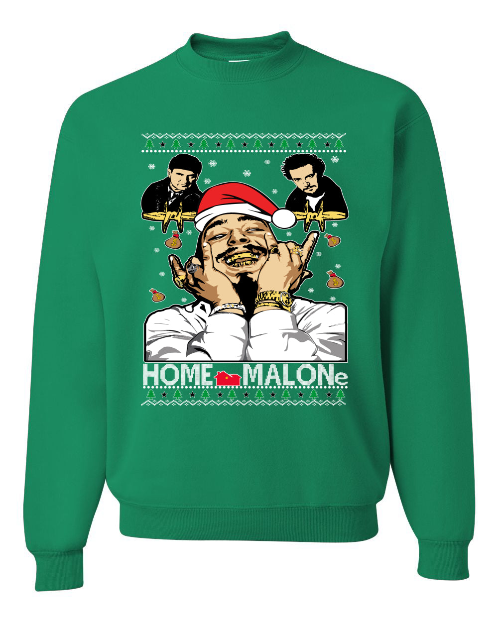 Home Malone Parody Ugly Christmas Sweater Unisex Crewneck Graphic Sweatshirt