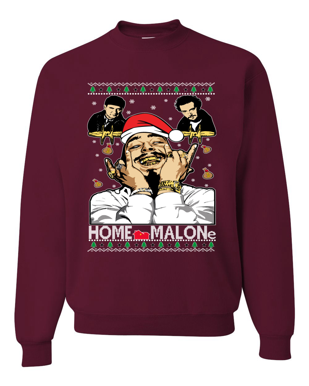 Home Malone Parody Ugly Christmas Sweater Unisex Crewneck Graphic Sweatshirt