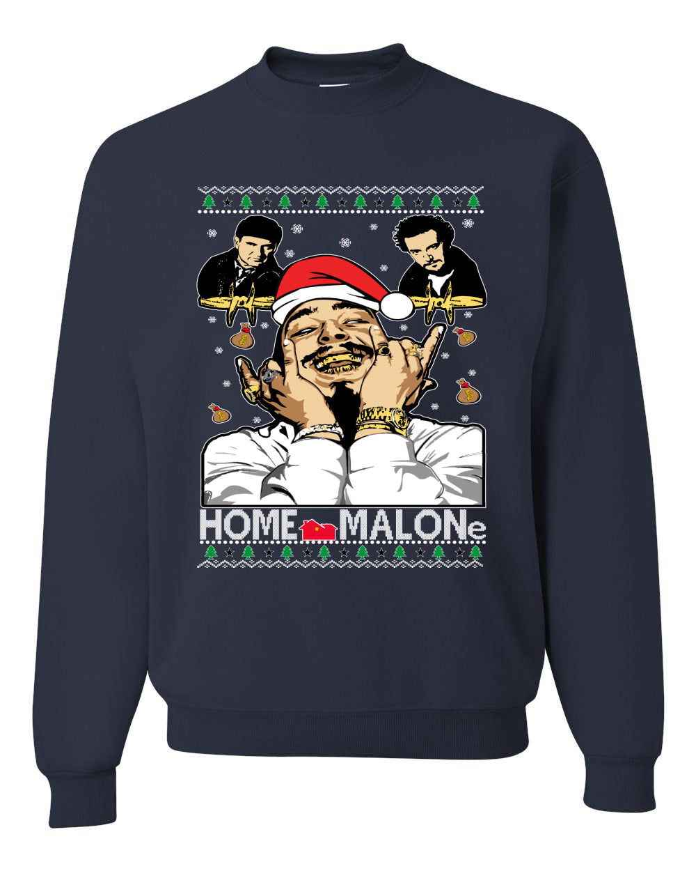 Home Malone Parody Ugly Christmas Sweater Unisex Crewneck Graphic Sweatshirt