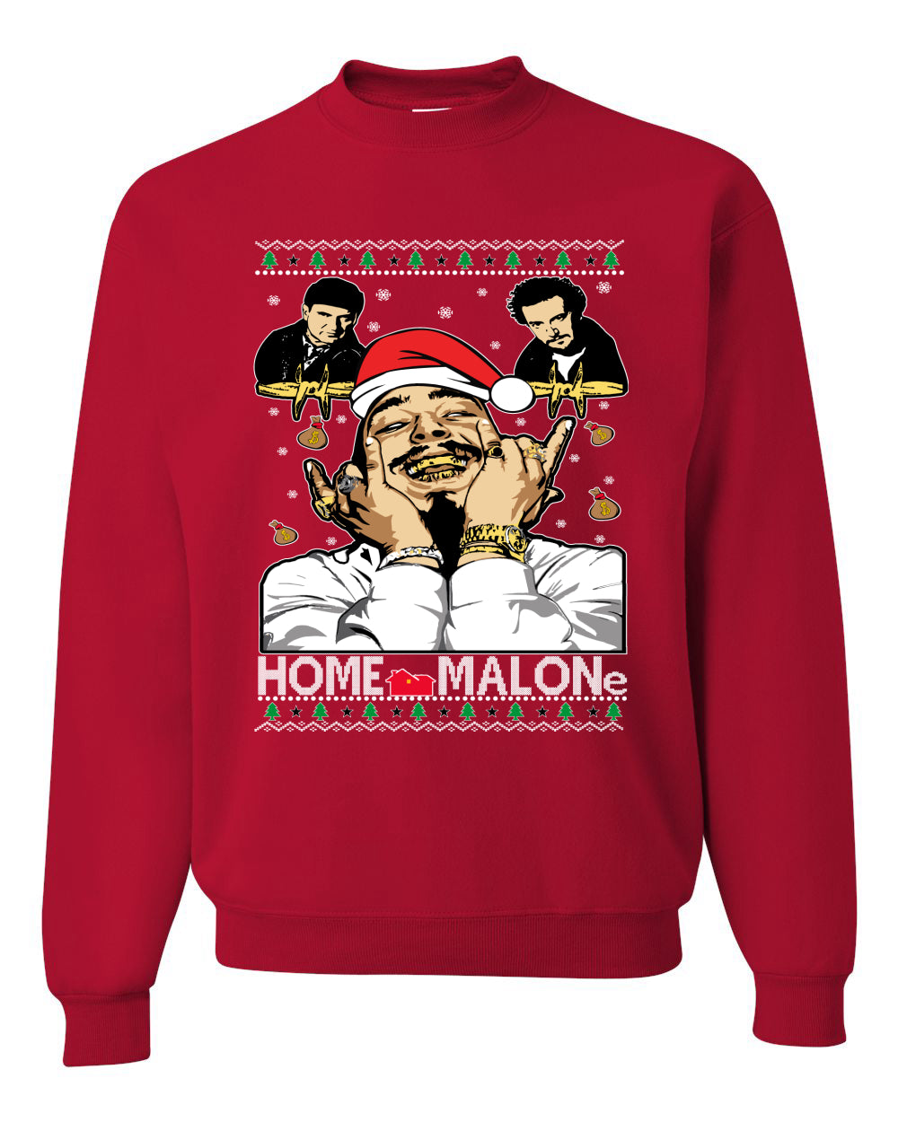 Home Malone Parody Ugly Christmas Sweater Unisex Crewneck Graphic Sweatshirt