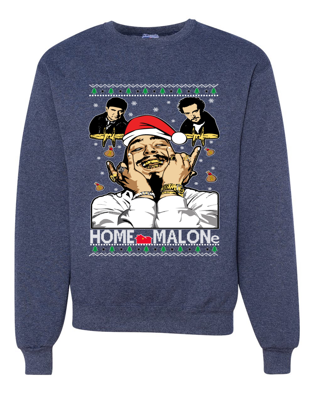 Home Malone Parody Ugly Christmas Sweater Unisex Crewneck Graphic Sweatshirt
