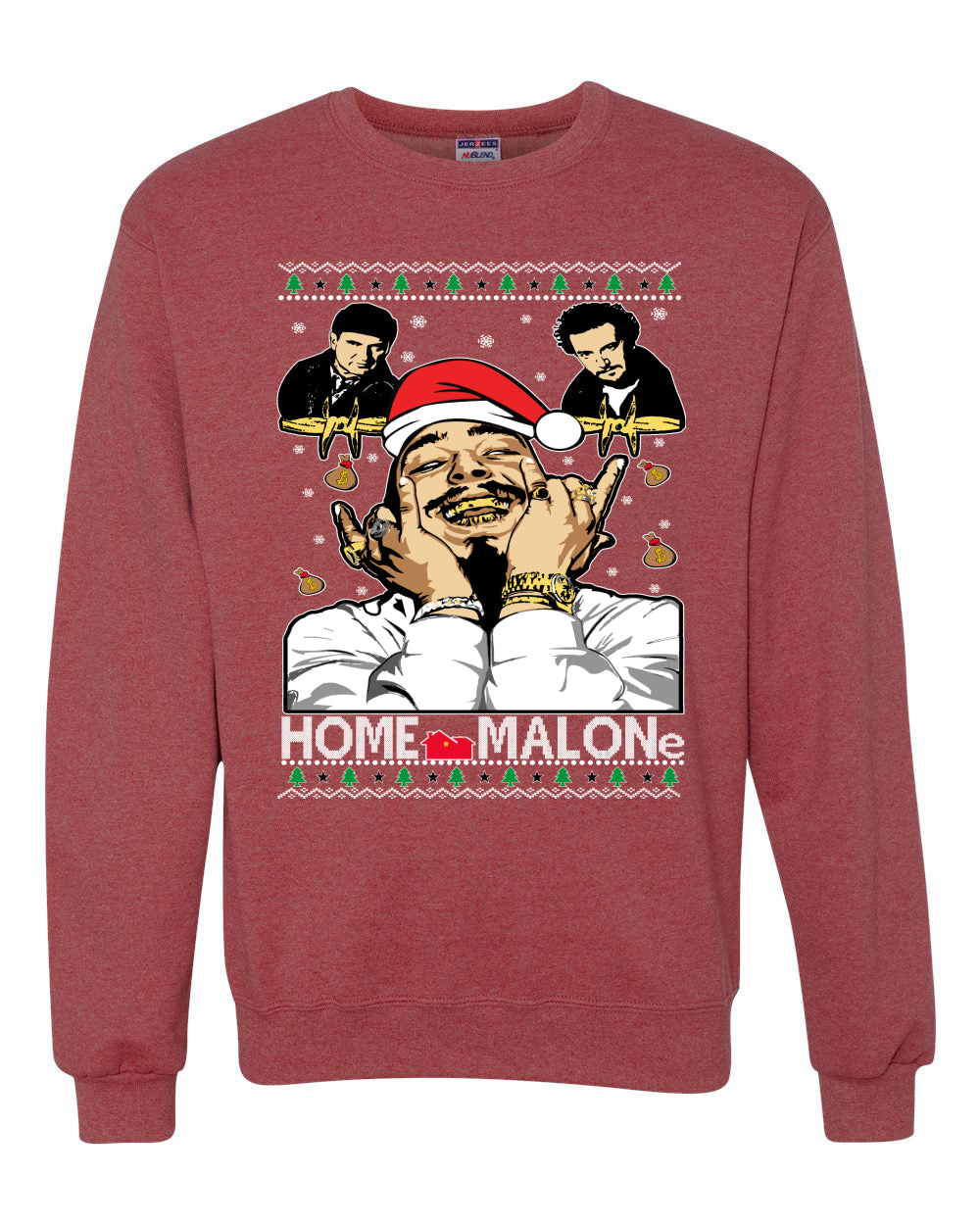 Home Malone Parody Ugly Christmas Sweater Unisex Crewneck Graphic Sweatshirt