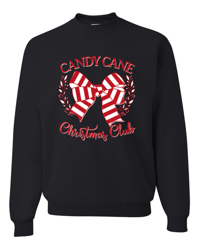 Candy Cane Christmas Club, Cute Bow Peppermint Design Unisex Christmas Sweater, Crewneck Sweatshirts