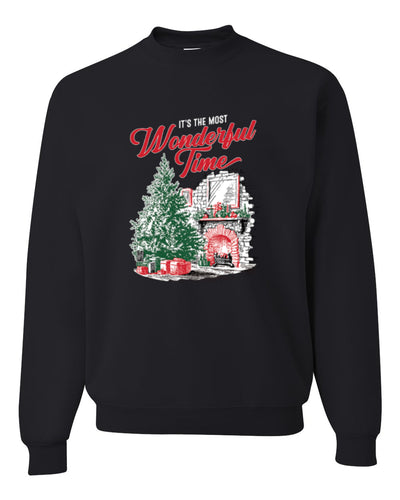 It's The Most Wonderful Time, Christmas Tree Fireplace, Festive Design, Unisex Christmas Sweater, Crewneck Sweatshirts