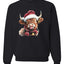 Cute Fluffy Christmas Cow with Santa Hat, Cute Christmas Design, Unisex Christmas Sweater, Crewneck Sweatshirts