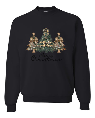 Merry Christmas Gold Glitter Christmas Tree Design, Unisex Christmas Sweater, Crewneck Sweatshirts