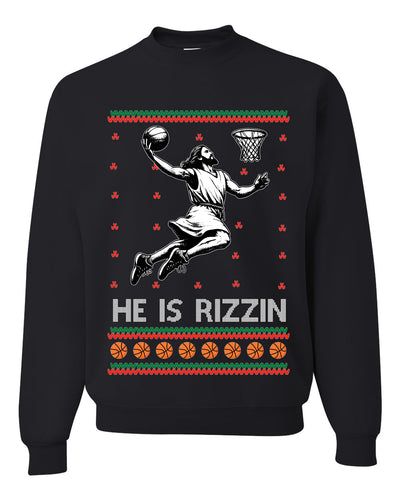 He Is Rizzin, Unisex Ugly Christmas Sweater, Crewneck Sweatshirts