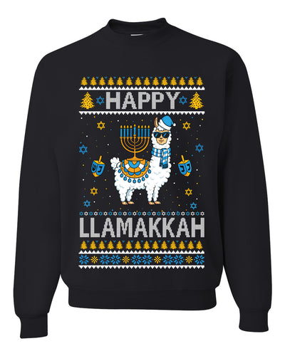Happy Llamakkah, Unisex Ugly Christmas Sweater, Crewneck Sweatshirts