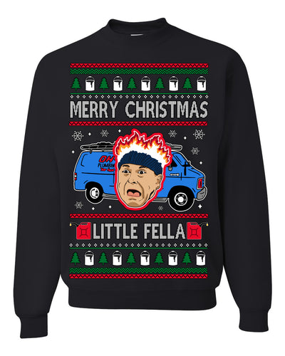 Merry Christmas Little Fella Funny 90s Harry Movie Quote Ugly Christmas Sweater Crewneck Sweatshirt