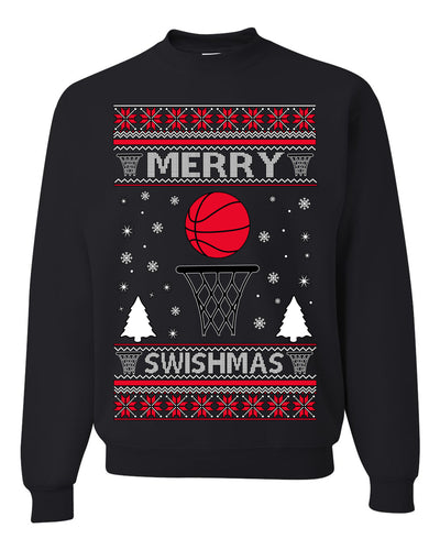 Merry Swishmas Basketball Sports Ugly Christmas Sweater Crewneck Sweatshirt