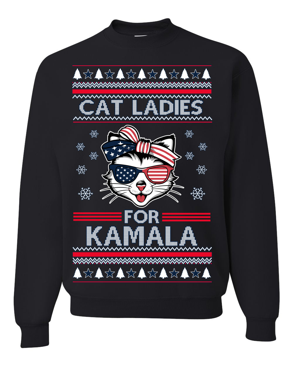 Cat Ladies for Kamala USA Glasses Ugly Christmas Sweater Crewneck Sweatshirt