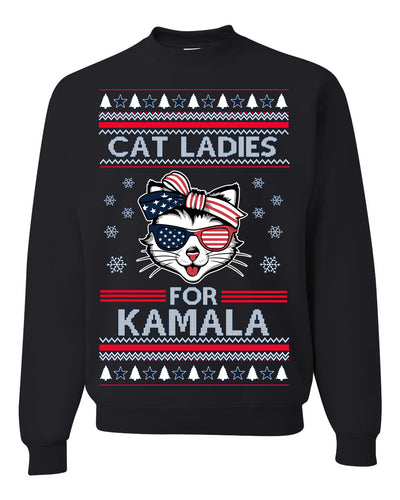 Cat Ladies for Kamala USA Glasses Ugly Christmas Sweater Crewneck Sweatshirt