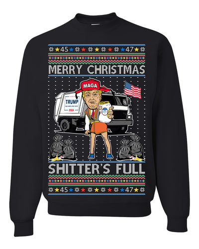 Donald Trump Merry Christmas Shitter's Full Cousin Eddie Ugly Christmas Sweater Crewneck Sweatshirt