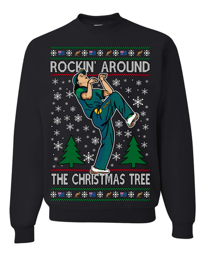 Rockin Around the Christmas Tree Raygun Viral Breakdancer Ugly Christmas Sweater Crewneck Sweatshirt
