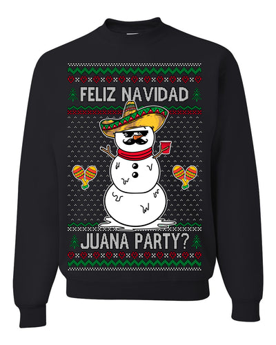 Feliz Navidad Juana Party Funny Spanish Drinking Cerveza Ugly Christmas Sweater Crewneck Sweatshirt
