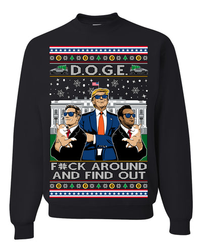 Doge F Around and Find Out Donald Trump Elon Vivek MAGA Ugly Christmas Sweater Crewneck Sweatshirt